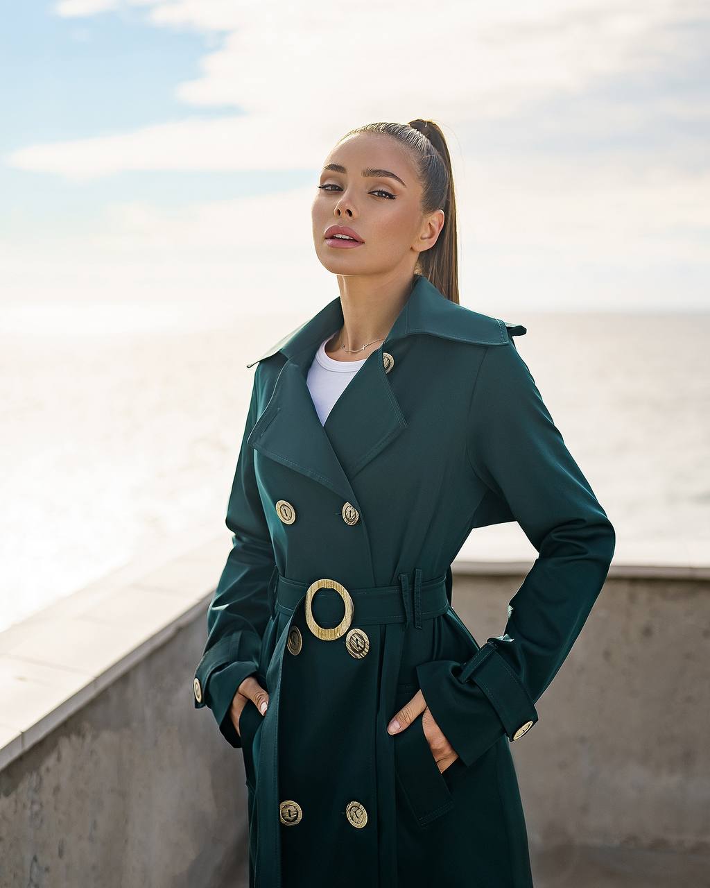 Stylish Cotton Trench Coat for Women with Pockets and Belt Slim Fit Outerwear