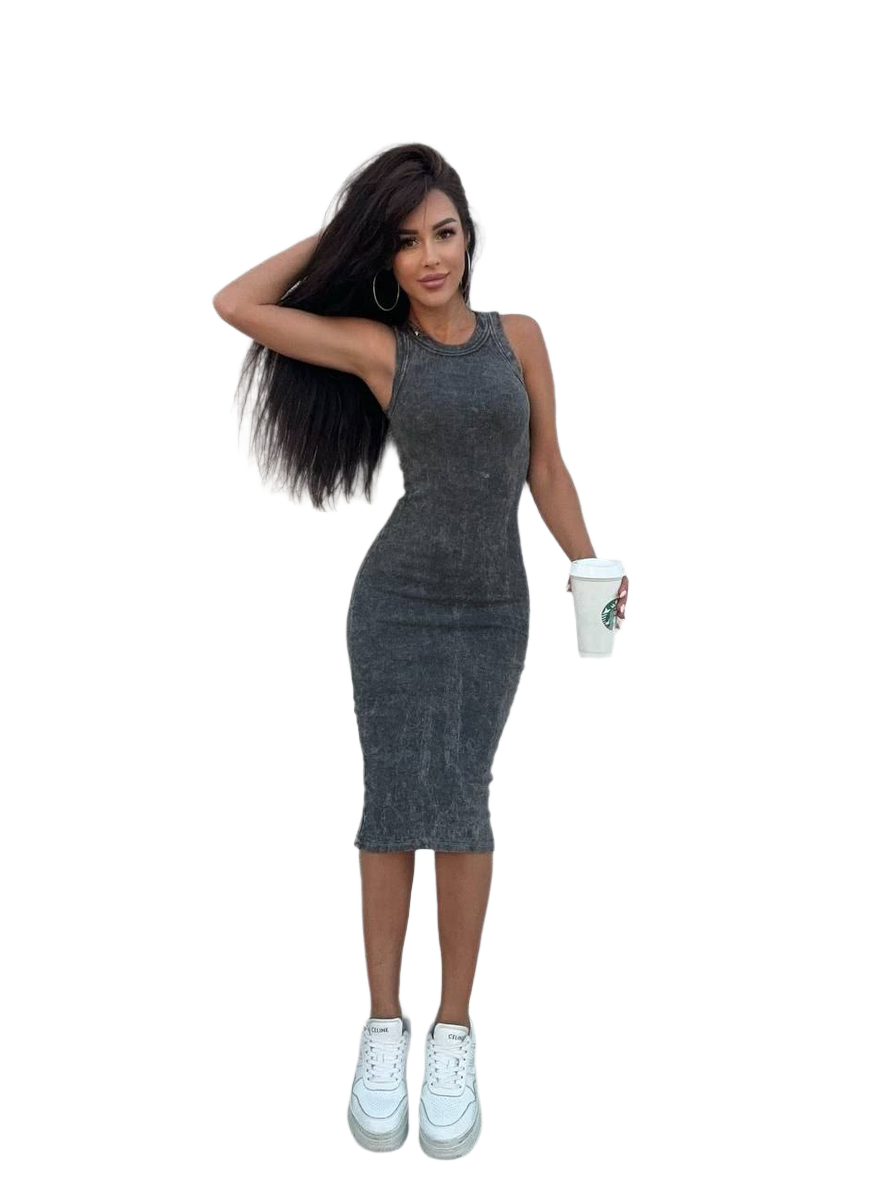 Womens Ribbed Tie Dye Bodycon Midi Dress
