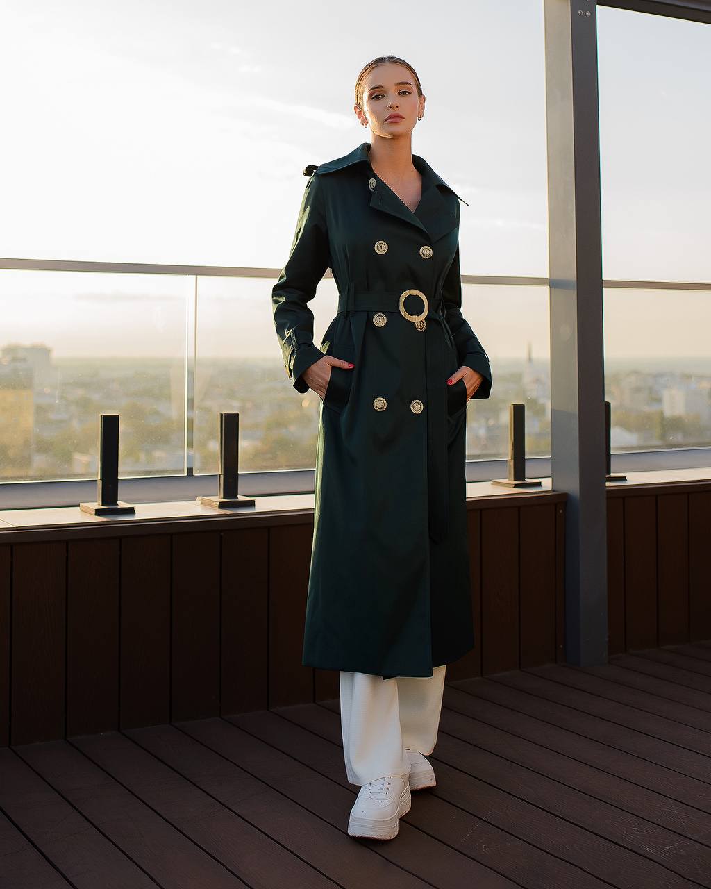 Stylish Cotton Trench Coat for Women with Pockets and Belt Slim Fit Outerwear