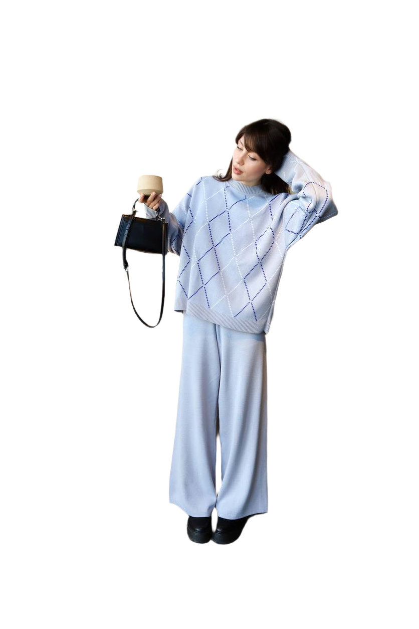 Boho Style Womens Suit Spring Wide Leg Pants and Sweater