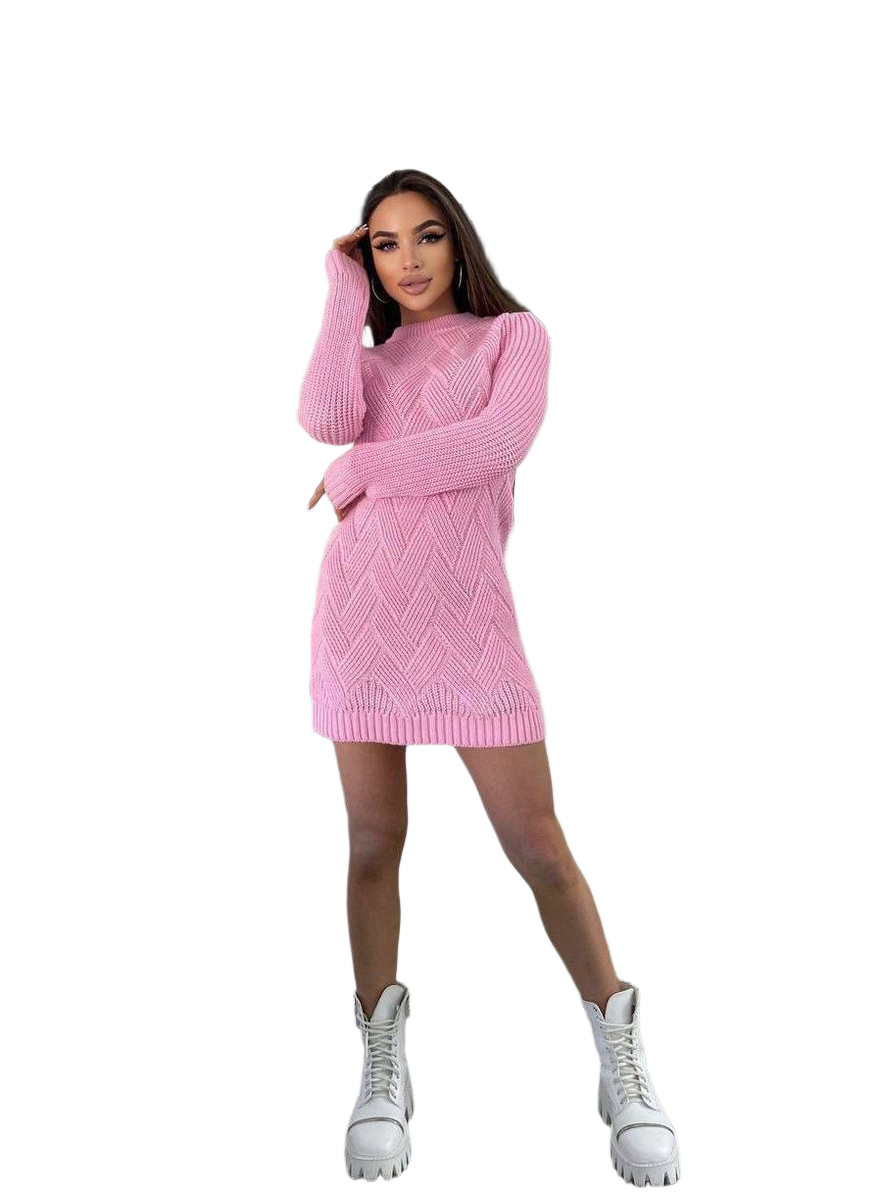 Pink Women's Knitted Arina Tunic Dress Long Sleeve