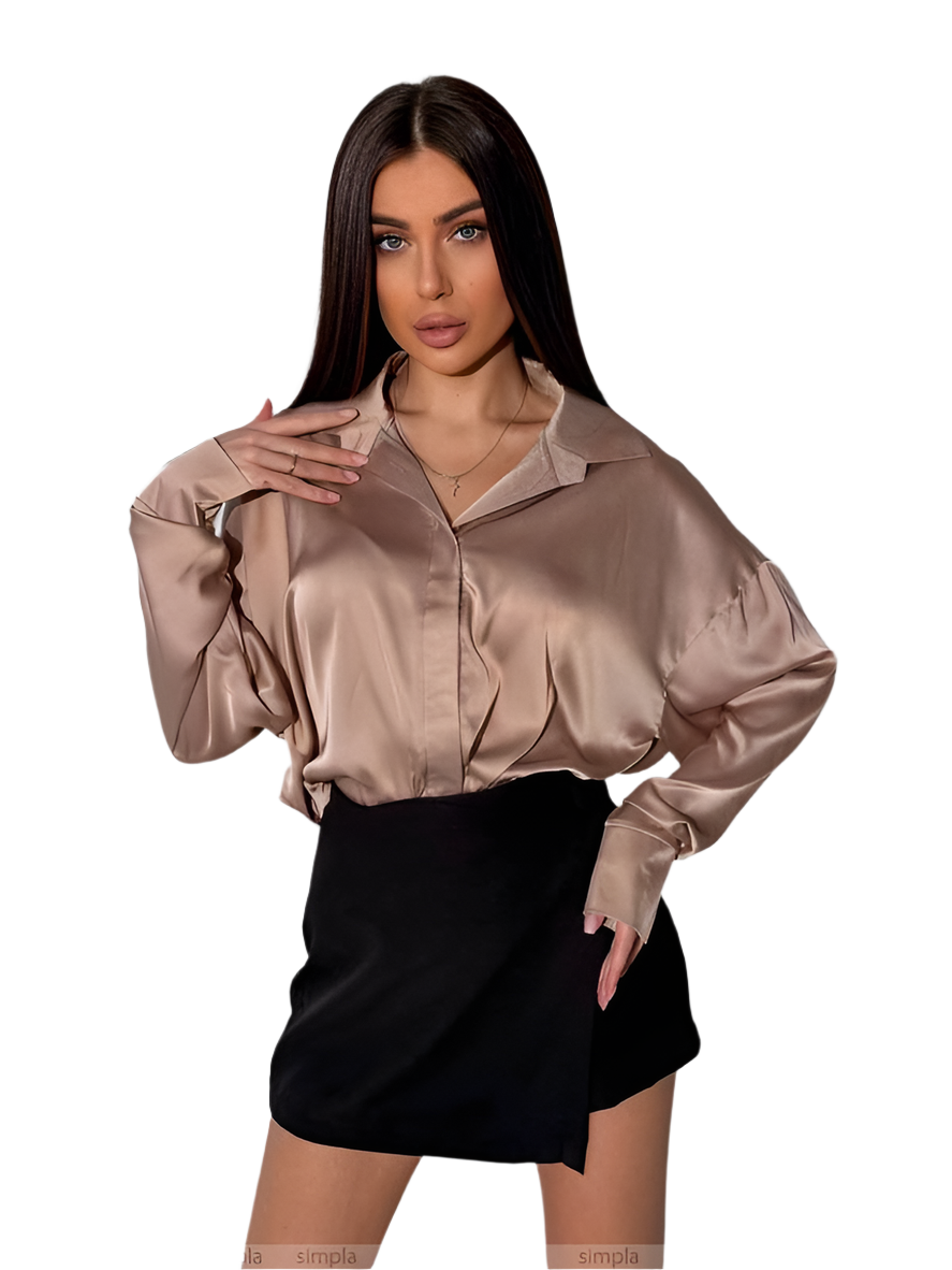 Elegant Women's Satin Silk Shirt in Soft Neutral Colors