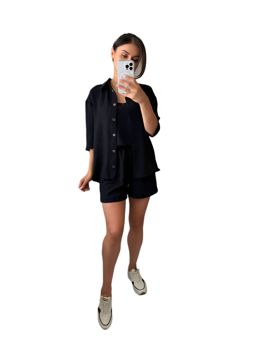 Lightweight Summer Three-Piece Suit with Shorts Tank Top and Shirt