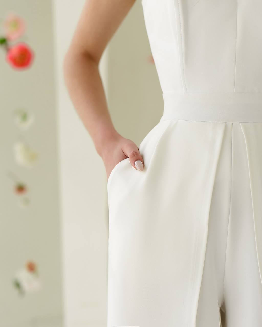 White Women Jumpsuit Bridal Wedding Bridesmaid Prom Graduation Rehearsal Dinner Corset Top Wide Pants Cullotes Palazzo