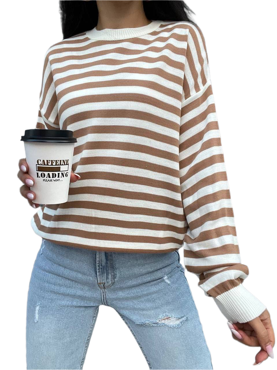 Womens Striped Knit Sweater Long Sleeve Fine Machine Knit