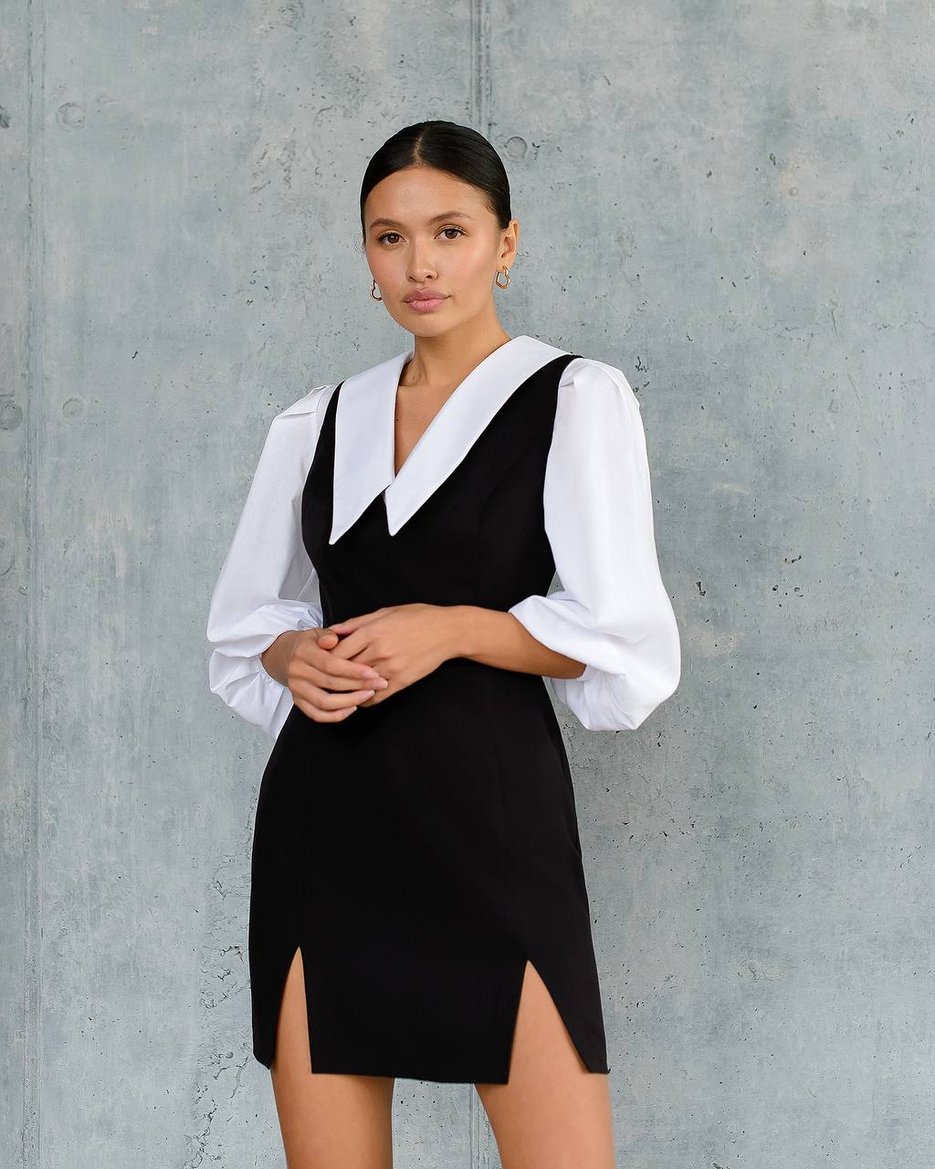 Womens Elegant Black Sundress V Neck Split Hem