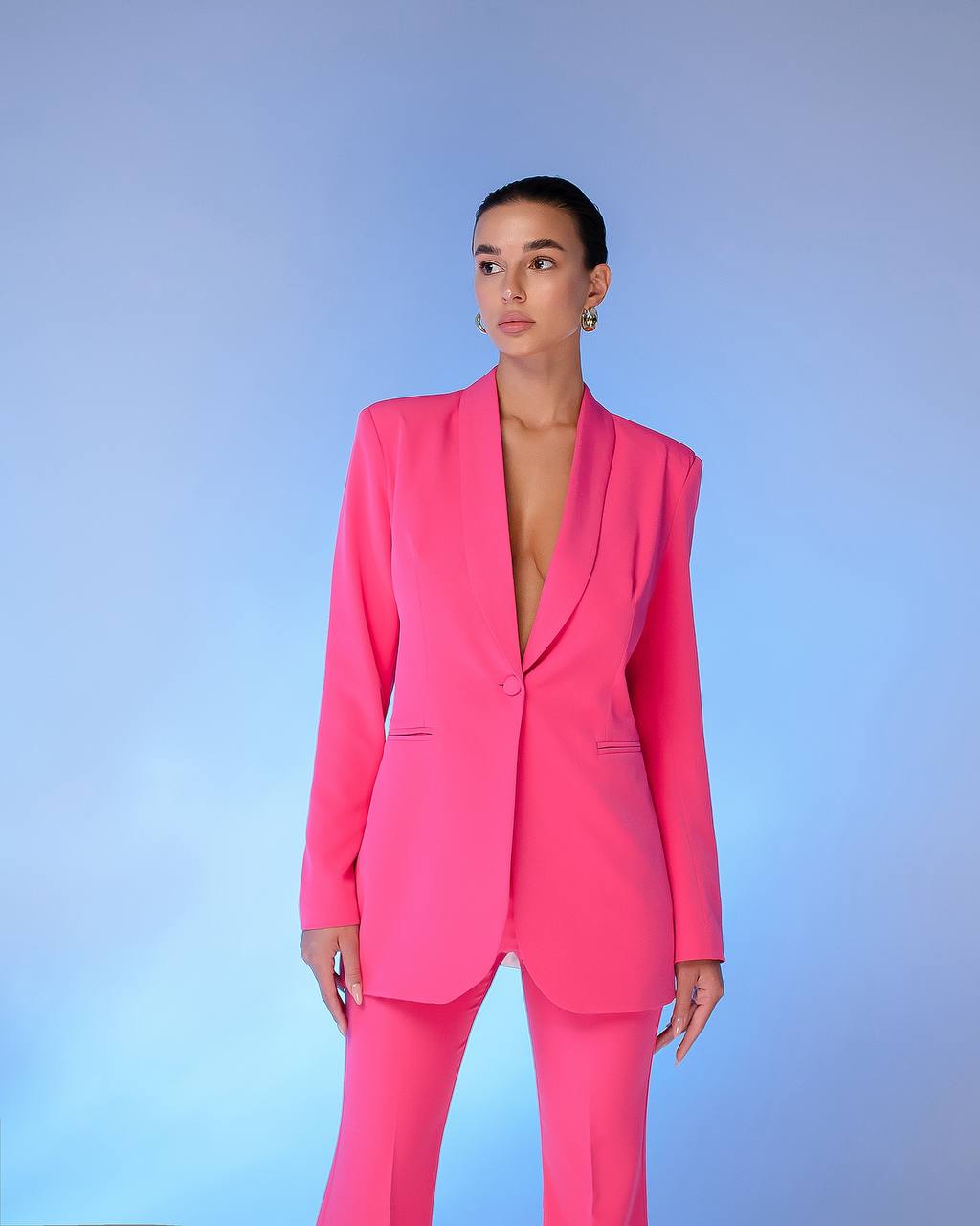 Womens Pink Suit with Lined Blazer and Flared Pants