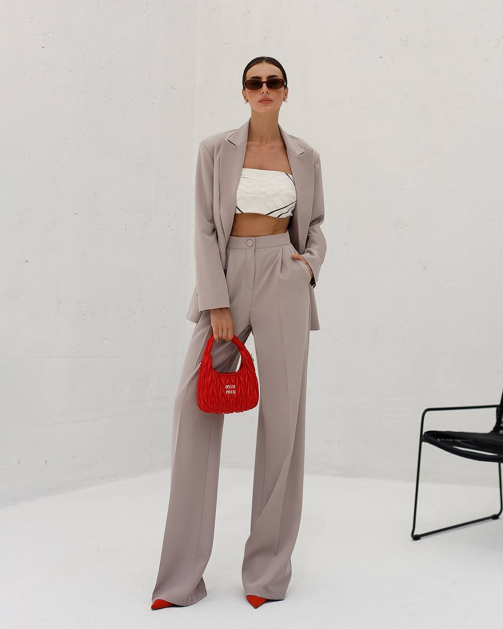 Womens Double Suit Premium Diagonal Suiting Crepe Blazer and Pants