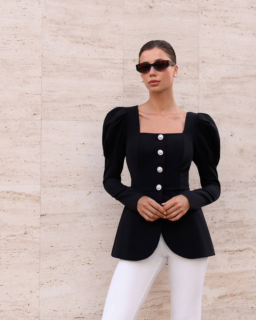 Womens Blouse-Jacket Without Lining Premium Suit Crepe-Diagonal