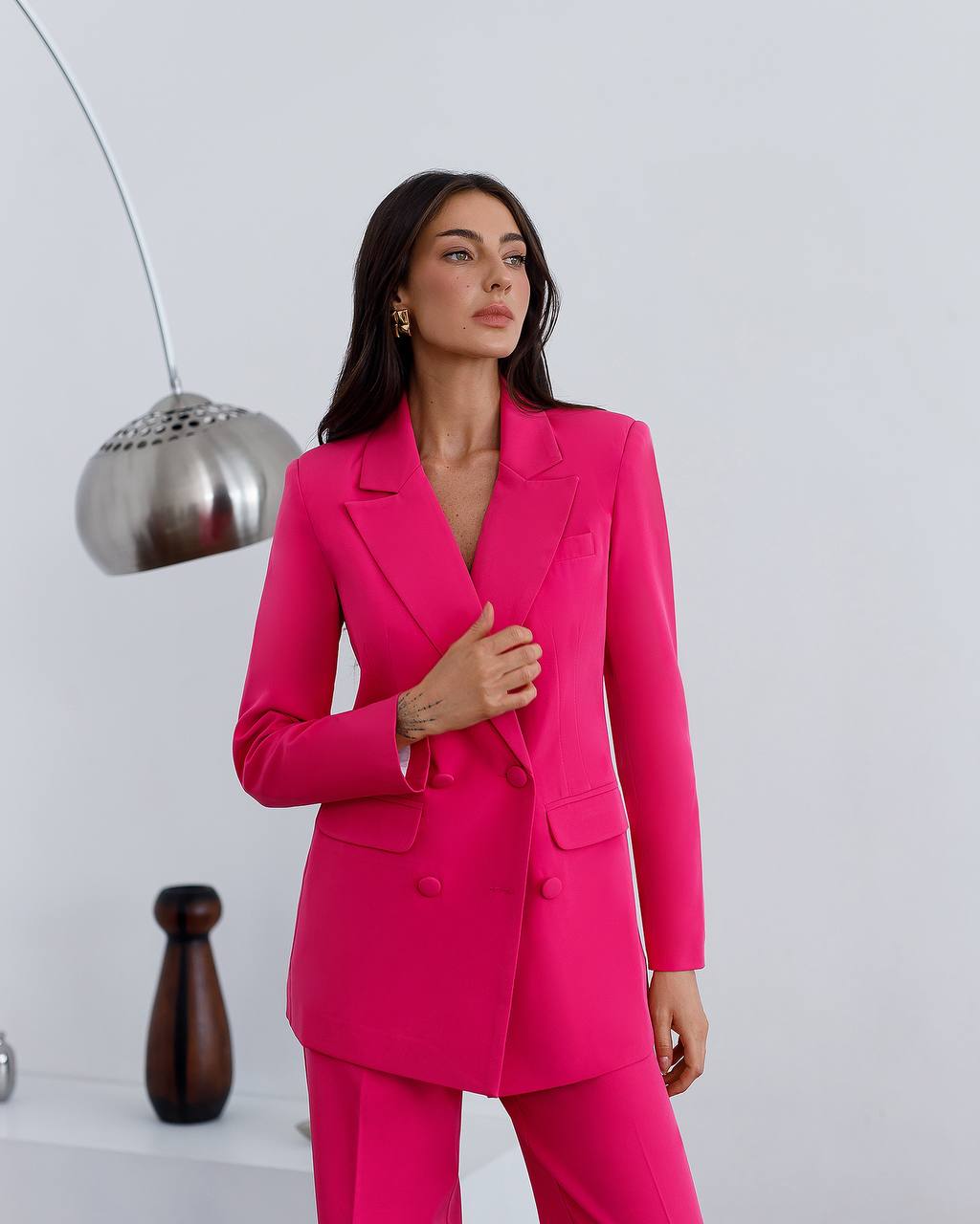 Prom Bridal Wedding Cocktail Graduation Pink Three-Piece Women Suit Jacket Top Trousers Pantsuit Palazzo Pants