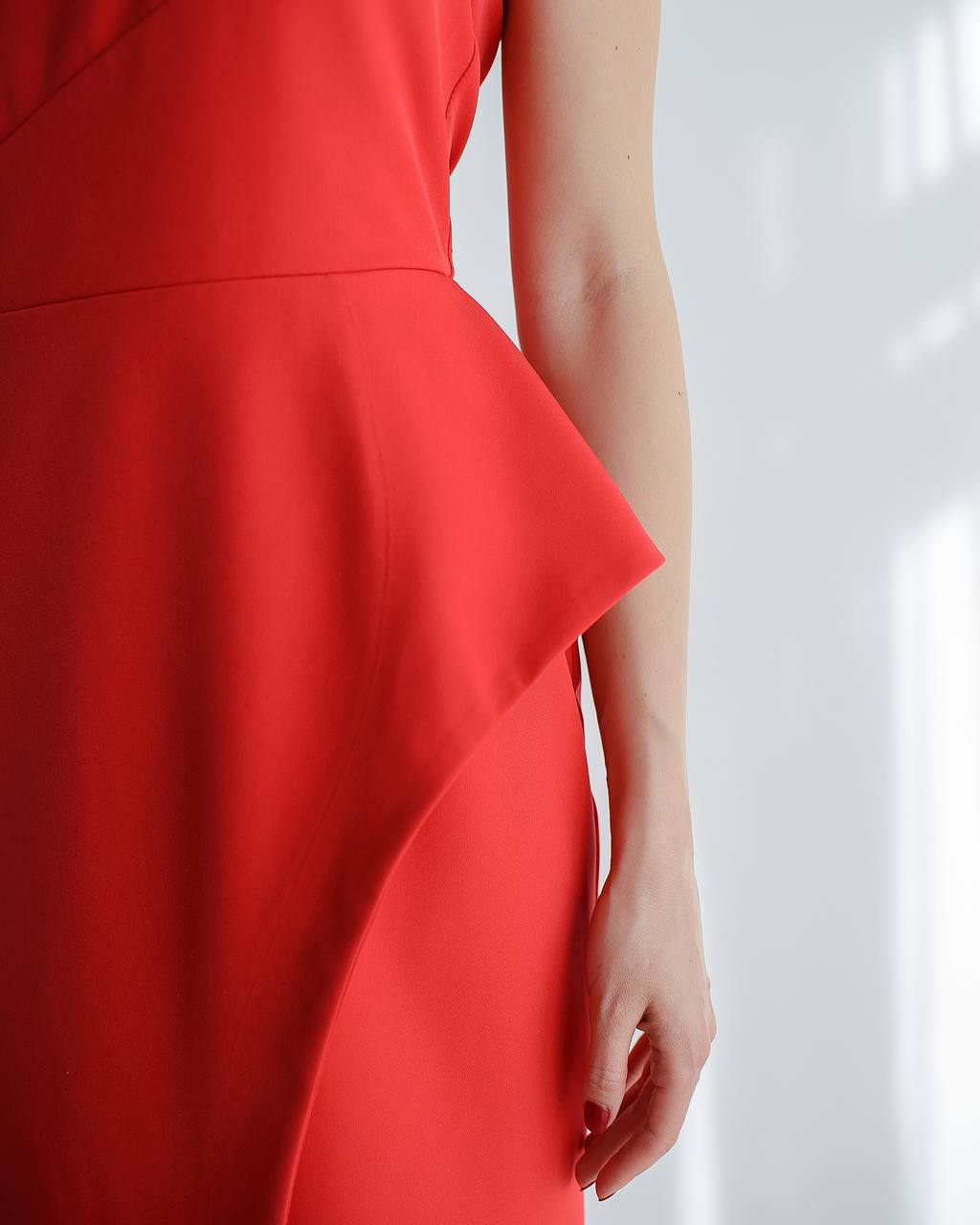 One Shoulder Red Midi Dress with Side Slit