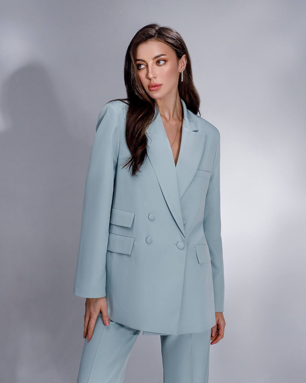 Luxury Diagonal Suiting Crepe Women's Suit in Blue