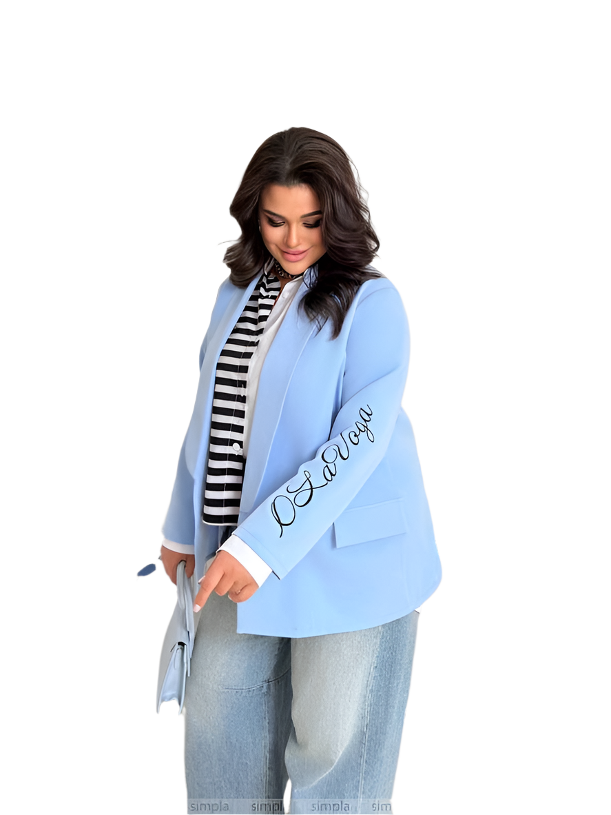 Lavender Blue Long Jacket with Sleeve Embroidery