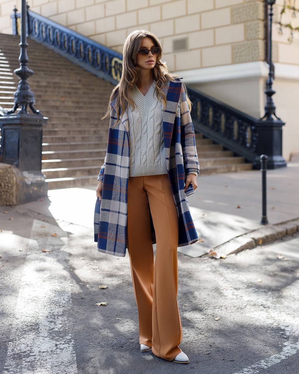 Womens Long Blue Plaid Turkish Coat