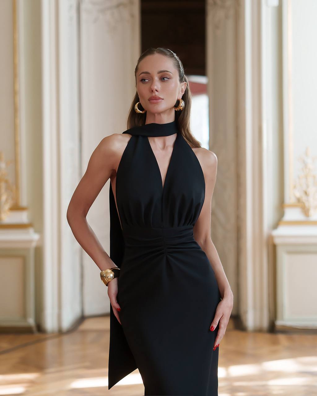 Elegant Backless Premium Suit Crepe Diagonal Dress for Women