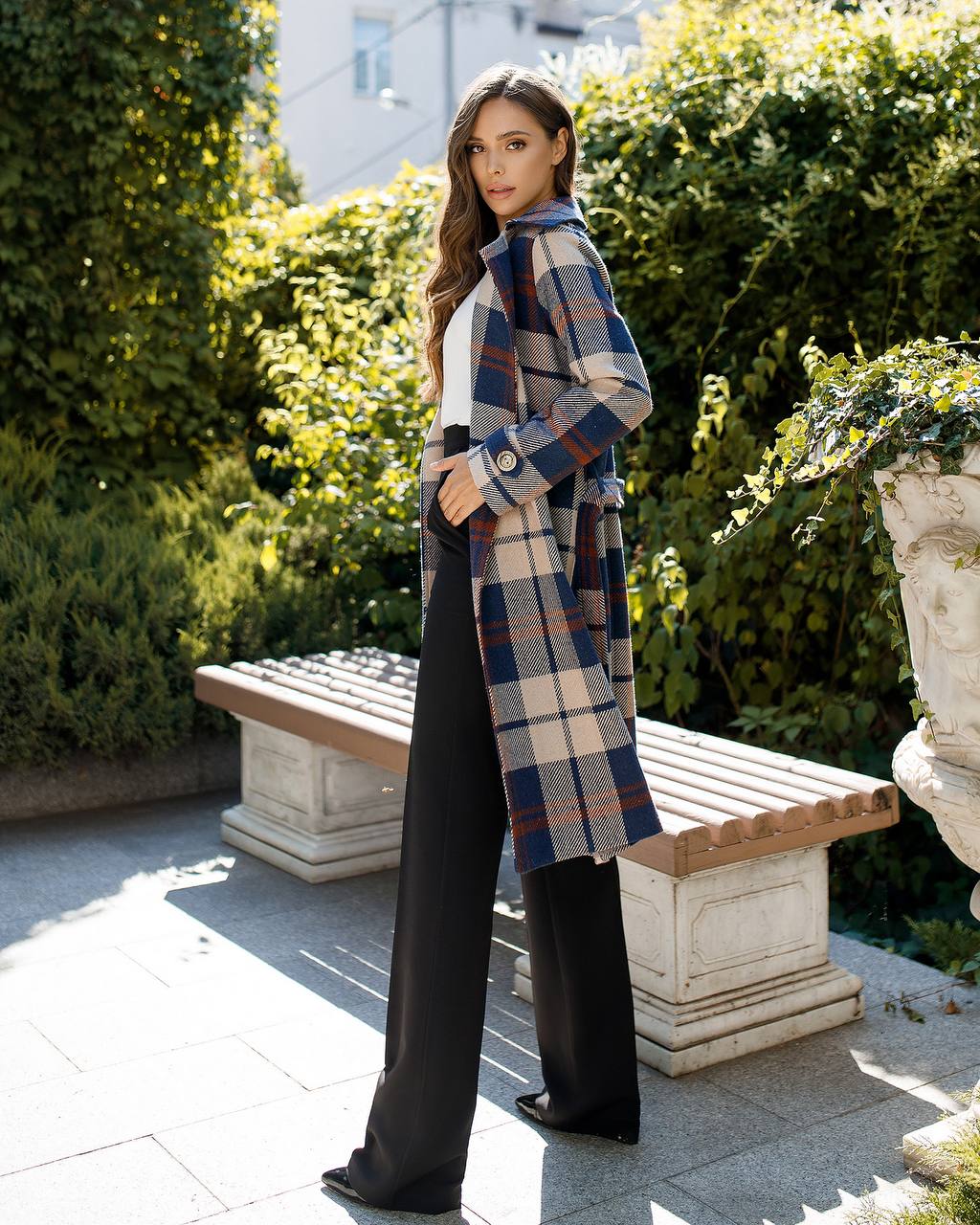 Womens Long Blue Plaid Turkish Coat