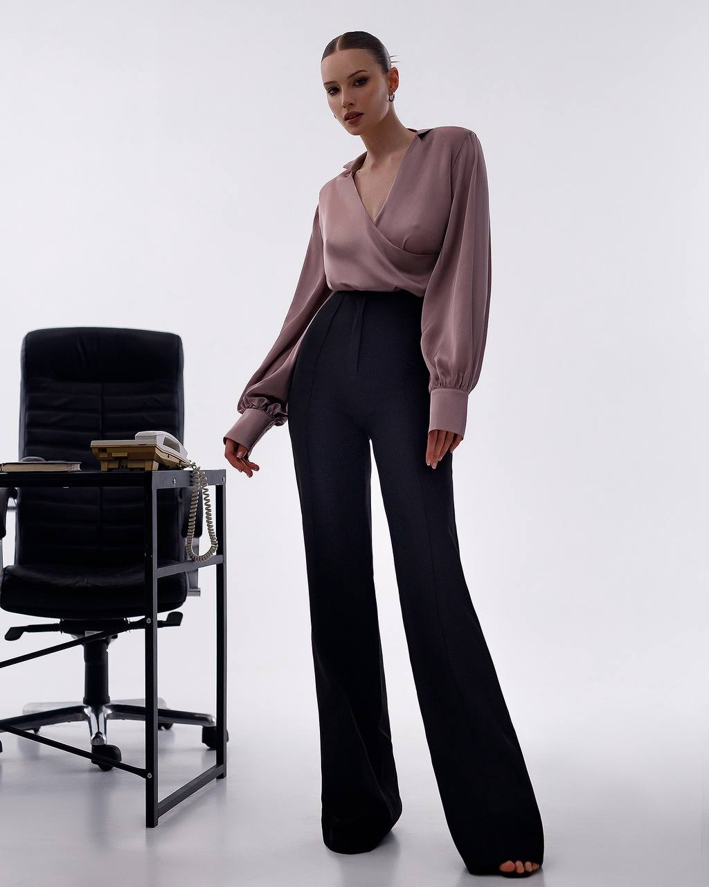 Women Premium Suit Crepe Diagonal Pants with Elastic Back