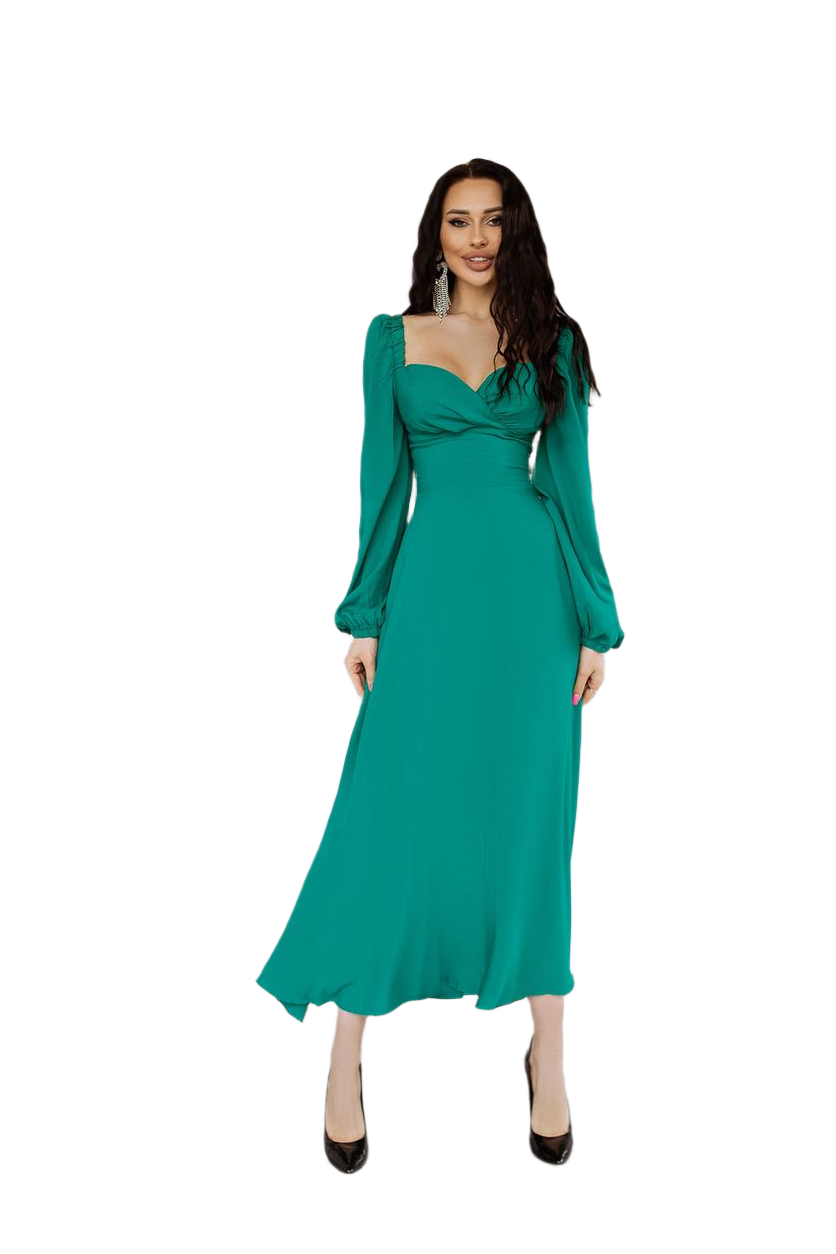 Elegant Long Sleeve Green Midi Dress for Women