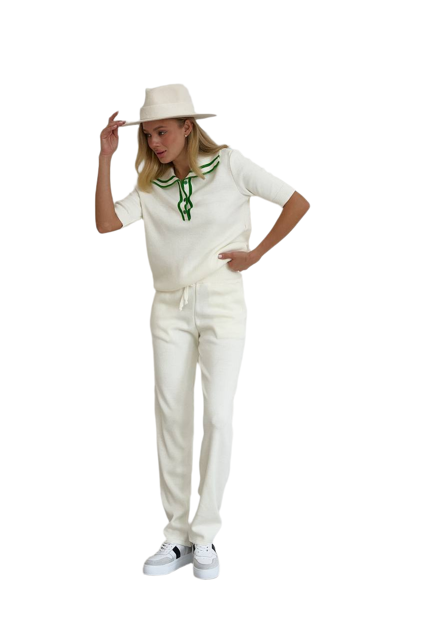 Lux Quality Women's White Suit with Green Detailing