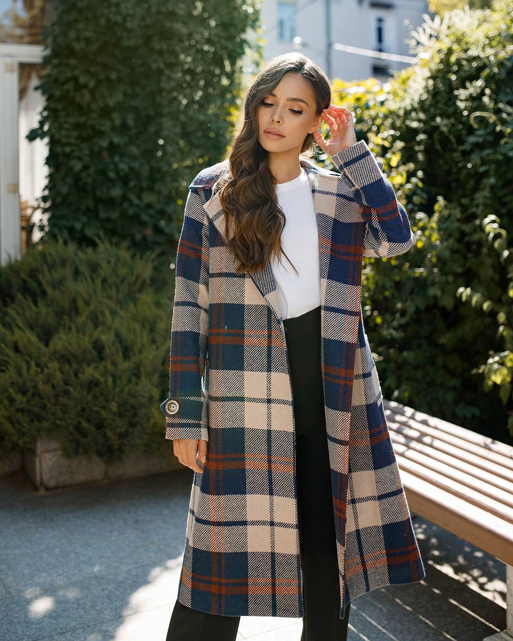 Womens Long Blue Plaid Turkish Coat