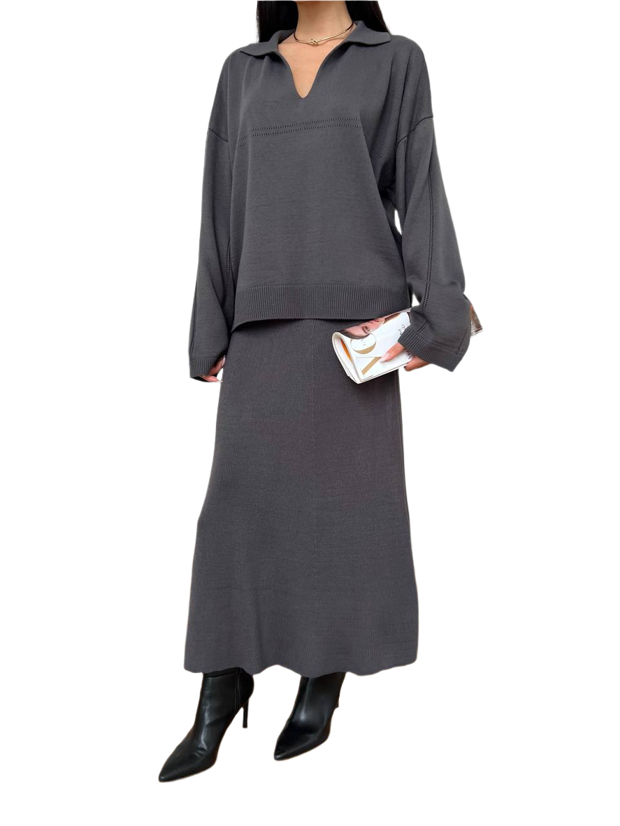 Greta Luxury Cotton Women Suit Two-Piece Set Skirt and Blouse