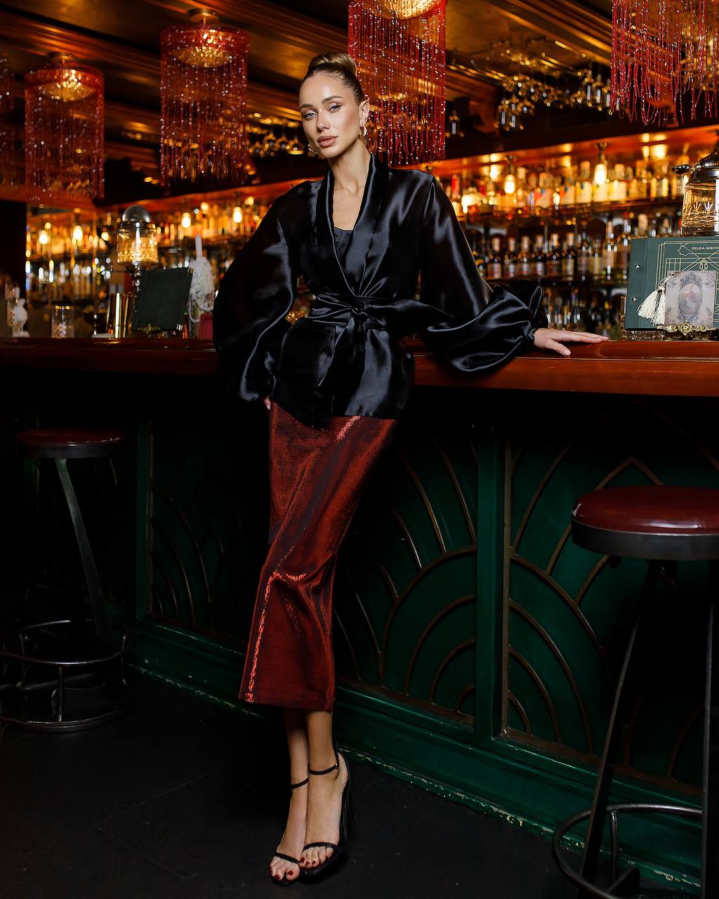 Gold and Red Bandage Knit Skirt Stylish Elegant Design for Any Event