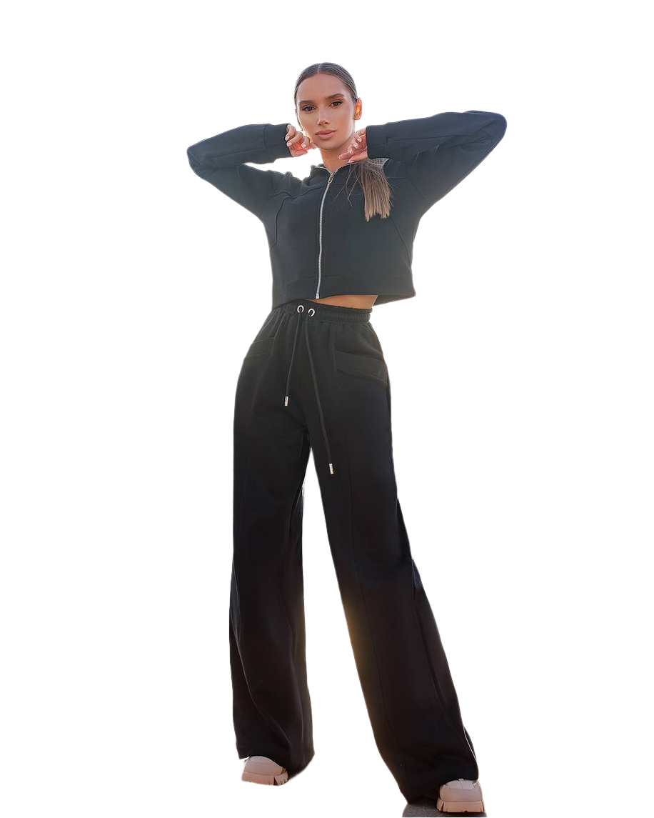 Womens Black Suit with Turkish Three-thread Loop Fabric