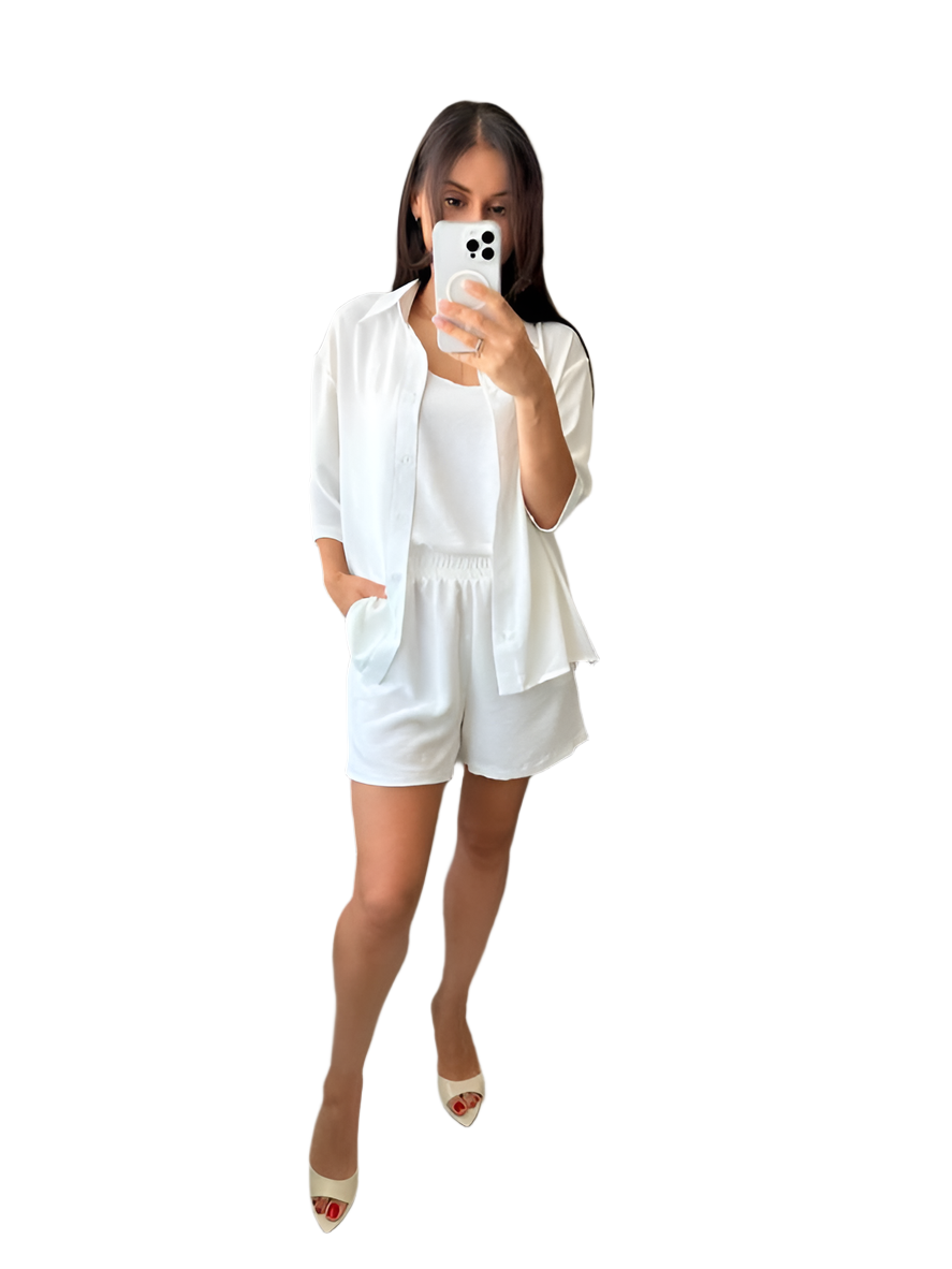 Lightweight Summer Three-Piece Suit with Shorts Tank Top and Shirt
