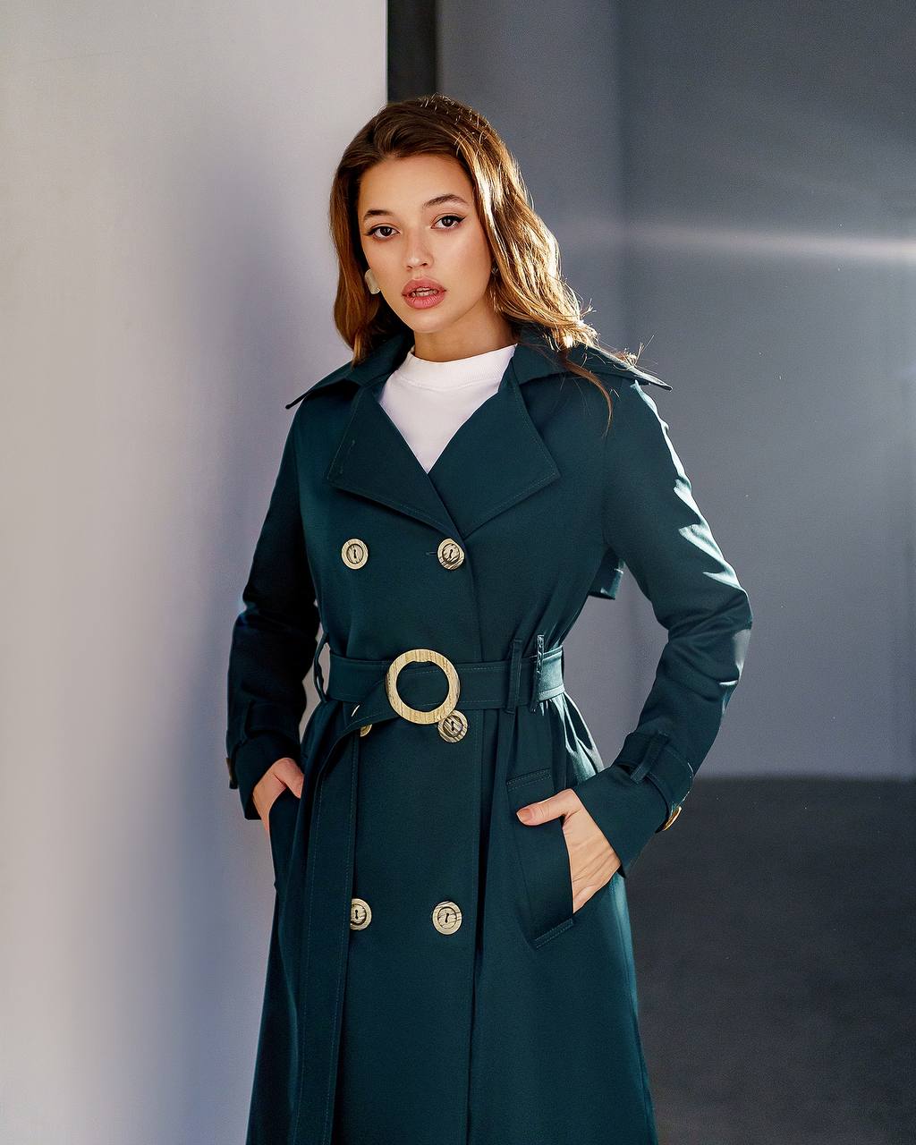 Stylish Cotton Trench Coat for Women with Pockets and Belt Slim Fit Outerwear