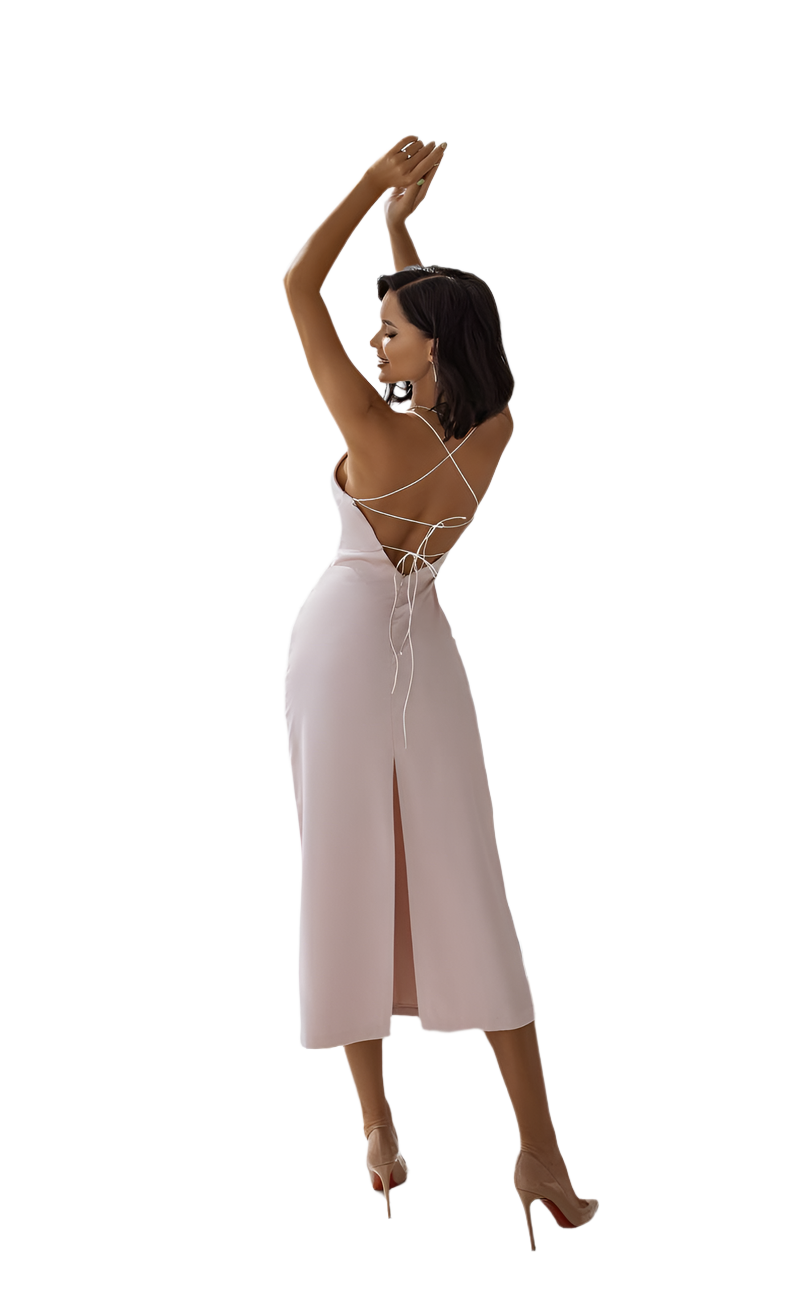 Elegant Satin Slip Dress for Women with Open Back and Midi Length