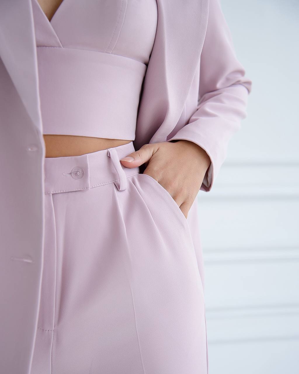 Pink Prom Bridal Wedding Cocktail Graduation Three Piece Womens Suit Jacket Top Trousers Elegant Business Outfit Pantsuit Palazzo Pants