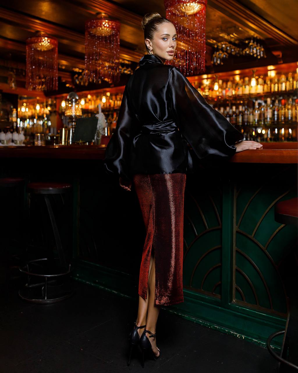 Gold and Red Bandage Knit Skirt Stylish Elegant Design for Any Event