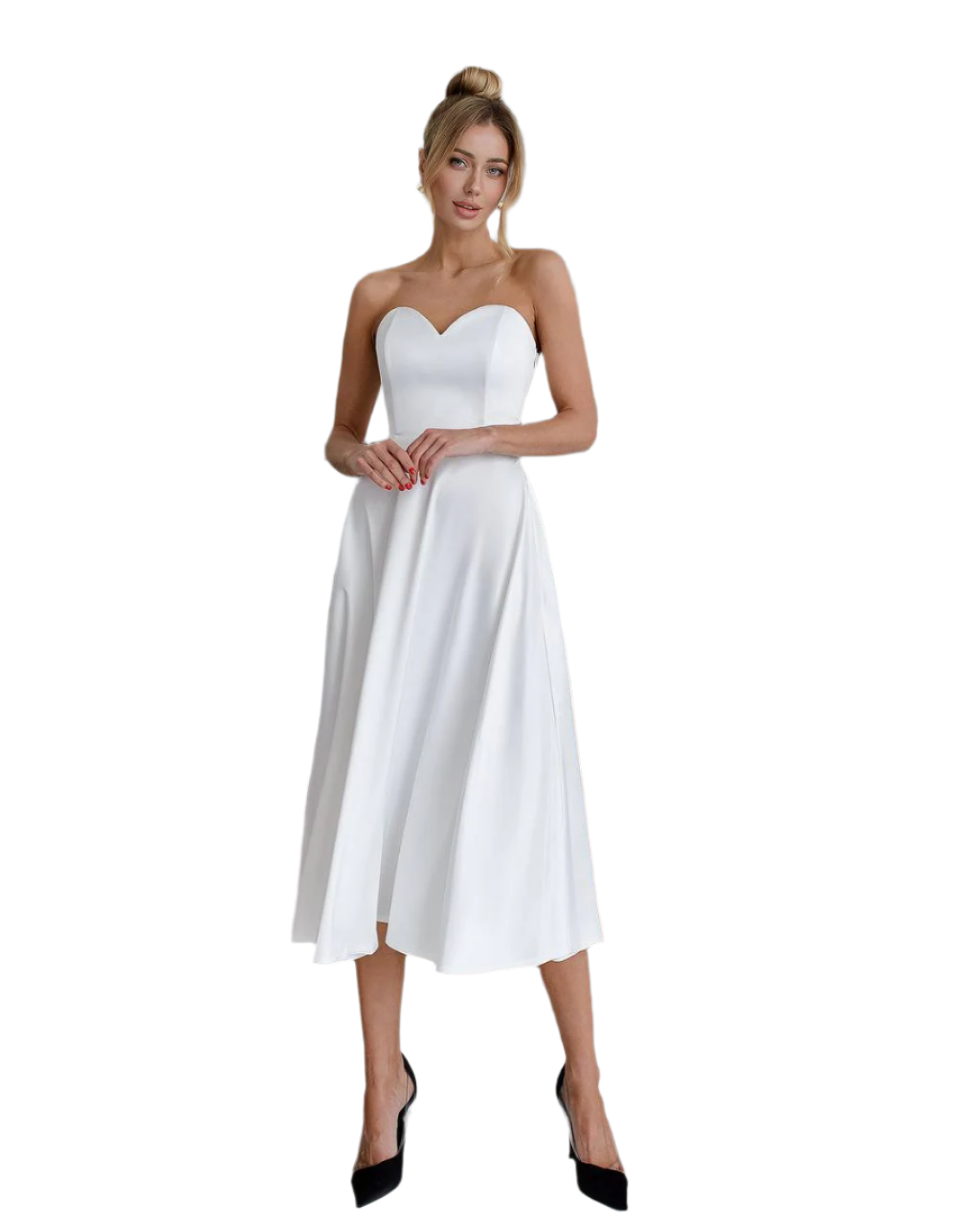 Elegant White Satin Dress for Special Occasions with Corset and Flared Skirt