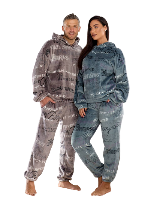 Unisex Warm Hooded Plush Pajamas Soft Double-Sided Fleece Loungewear