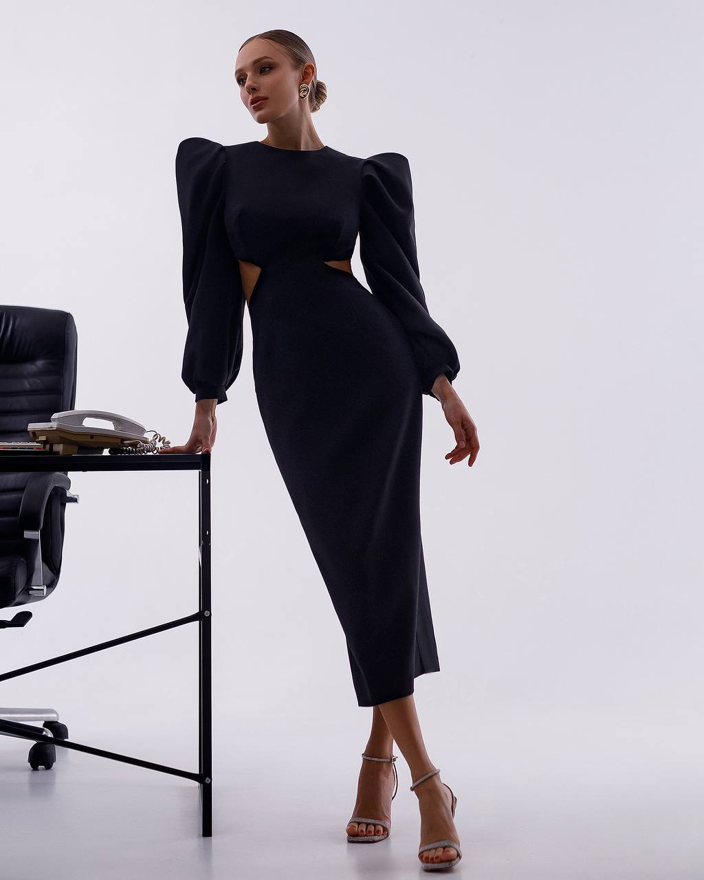 Elegant Women's Midi Dress Premium Suit Diagonal Fabric