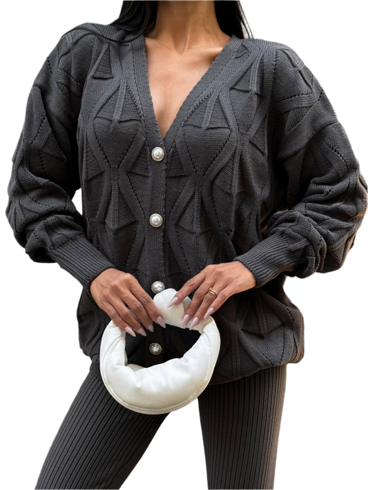 Womens Santa Cardigan V Neck Buttoned Knit Sweater