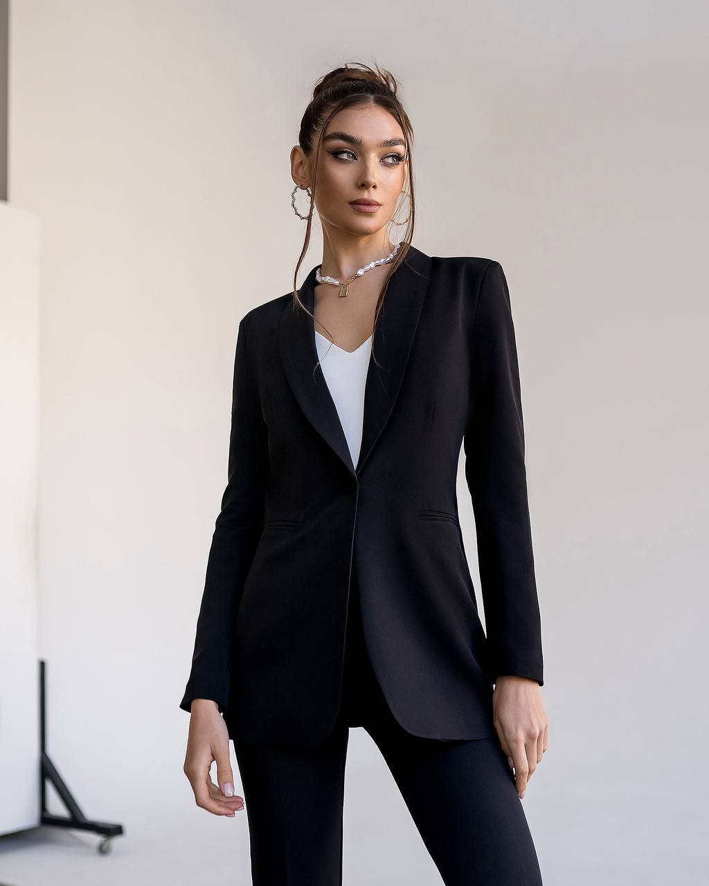 Womens Black Suit with Lined Blazer and Flared Pants