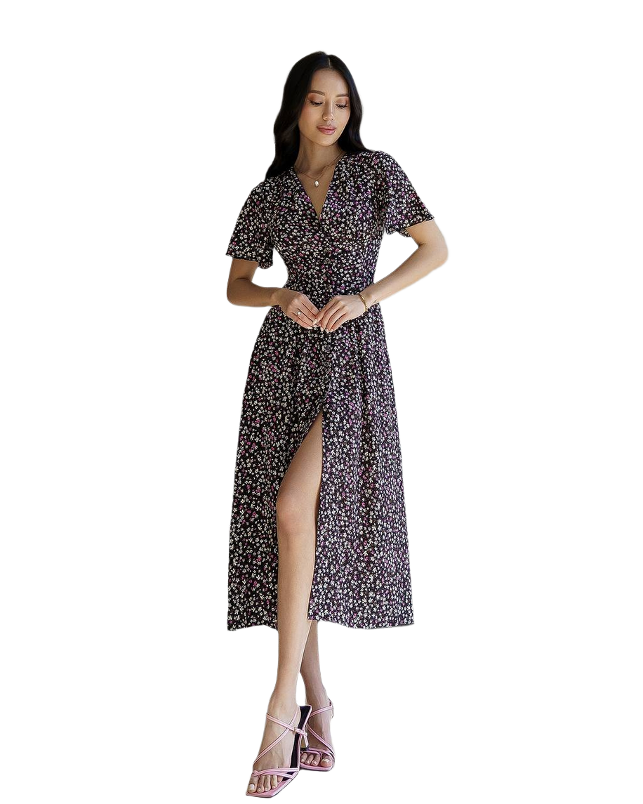 Floral Printed Staple Fabric Midi Dress for Women