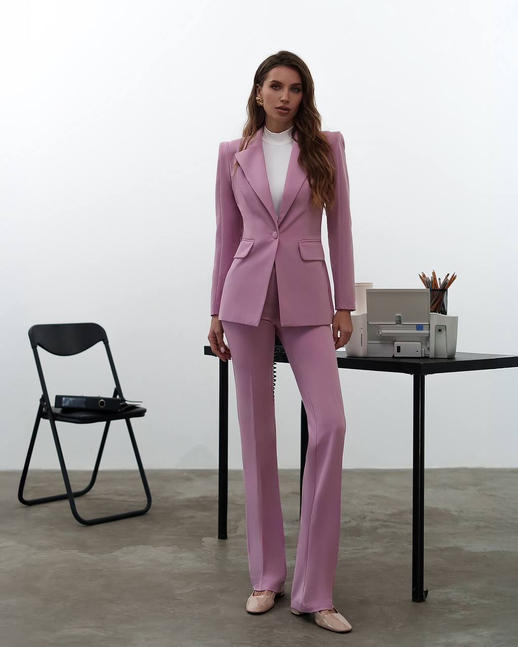 Womens Premium Crepe Diagonale Suit Blazer and Pants in Pink Black Red Blue and Milk