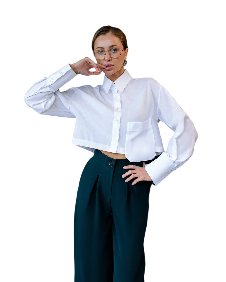 Womens Cropped White Cotton Blouse Premium Quality