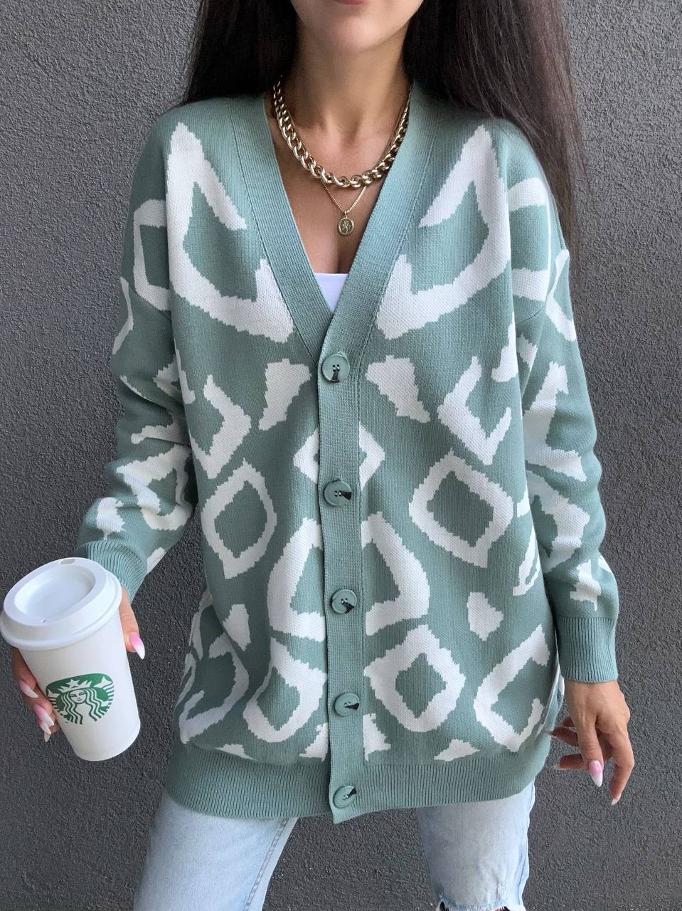 Womens Leo Cardigan Oversized Pattern Knit Sweater