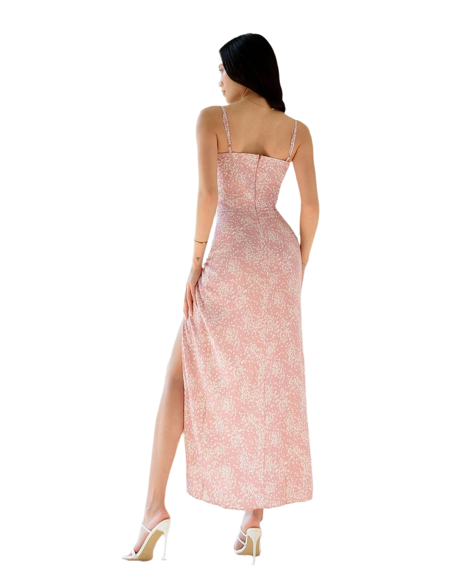 Elegant Pink Dress with Cups and Slit in Staple Fabric