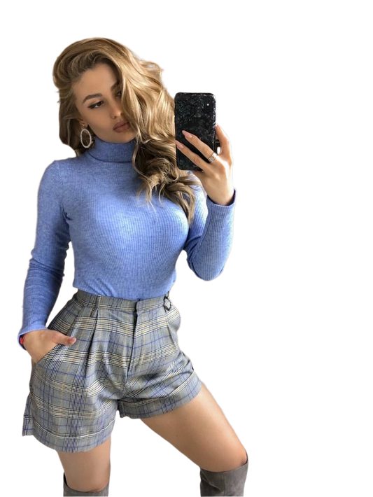 Womens Dense Suit Fabric Check Shorts