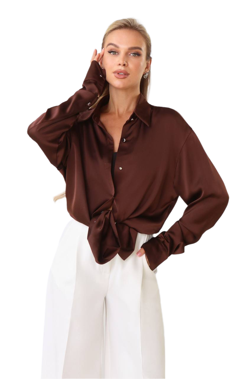 Womens Satin Shirt Premium Quality in Chocolate Brown