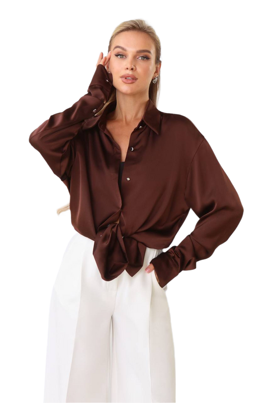 Womens Satin Shirt Premium Quality in Chocolate Brown