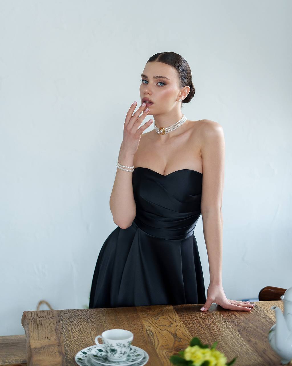 Women's Premium Dense Satin Strapless Midi Dress