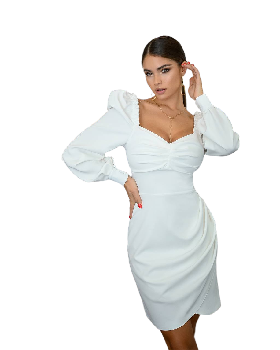 Elegant White Mini Dress With Puff Sleeves