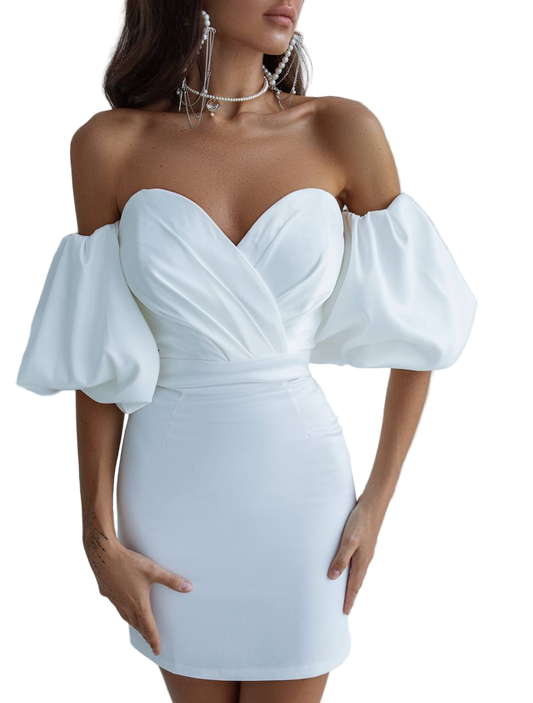 Crystal Off Shoulder Mini Dress Mango Satin Milk