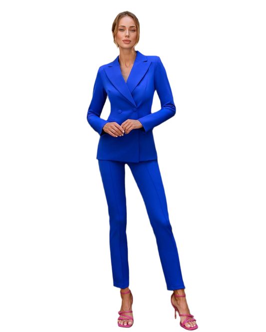 Electric Blue Women Jacket Pants Suit Pantsuit Chic Oficial interview Elegant Cocktail Prom Graduation