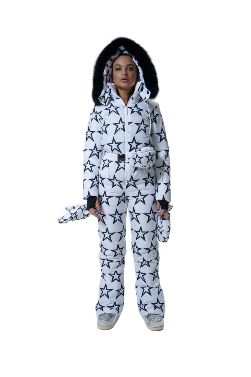 White Star Print Womens Winter Overall Water Repellent Insulated Snow Ski Suit